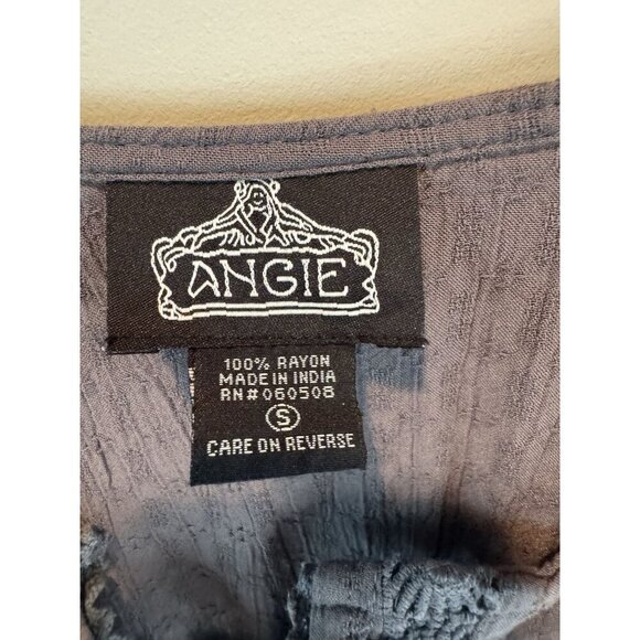 Womens Gray Flutter Sleave Crochet Top Small Peasant Boho Hippie Festival Grunge - Picture 3 of 8